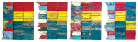 Rosalie Gascoigne Parrot Country, 1980-83; sawn wood on wood; 4 panels  101 x 84 cm (each); enquire