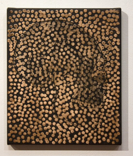 Daniel Boyd Untitled (NHMS), 2012; oil, charcoal and archival glue on canvas; 30.5 x 25 cm; enquire