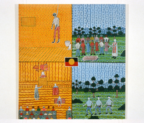 Robert Campbell Jnr Why Weren’t they Charged With Perjury, 1989; acrylic on canvas; 123 x 111 cm; enquire