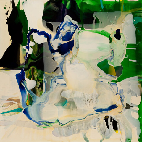 Dale Frank 21. Global warming really means you have to spend longer in your air conditioned car. You are going to do that anyway. The Nervous System of memories, Nature finds balance, tomorrow., 2009; varnish on canvas; 200 x 200 cm; enquire
