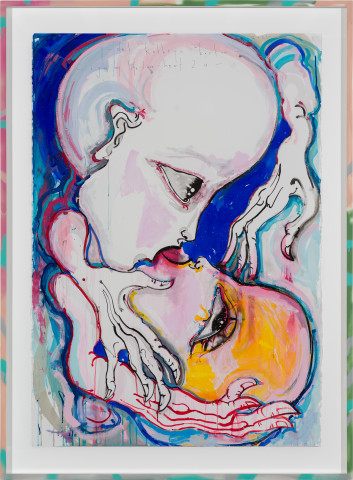 Del Kathryn Barton i give my life - love - heart 2 u, 2021; oil stick, ink and gouache on paper, hand finished frame; 175 x 129 cm; more info; enquire