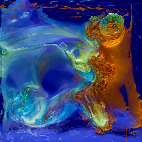 Dale Frank Zac ‘Ginger’ and Roberto - very quiet. Nothing more, 2022; Colour pigments in Epoxyglass, Epoxyglass on perspex; 200 x 200 cm; enquire