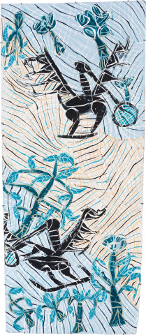 Dhambit Munuŋgurr Gaṉmilmil, 2022; 7103-22; acrylic on bark; 224 x 98 cm; enquire