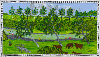 Robert Campbell Jnr Fishing and swimming at Turoolka, 1991; acrylic on canvas; 57.5 x 100 cm; enquire