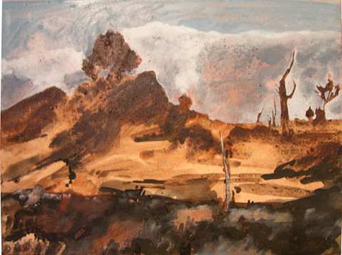 Mandy Martin Mt Collins Road 2, 2004; ochre, pigment and acrylic on Arches paper; 30 x 40 cm; enquire