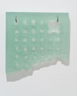 Hilarie Mais ice greens, 2023; slumped glass; 3 parts; 30 x 30 x 3.5cm each; enquire