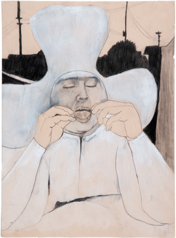Hossein Ghaemi Issiac attempting to get domestic, 2009; gouache and pencil on paper; 38 x 28 cm; enquire