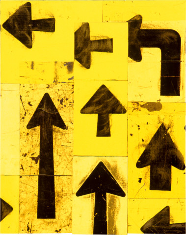 Rosalie Gascoigne Directives, 1999; retro reflective roadsign on wood; 111 x 88.5 cm; enquire