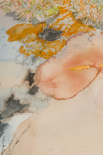 John Wolseley Great desert skink commune – basking mound, birthing pool and defecatorium (detail), 2025; watercolour and graphite on paper; 118 x 154 cm; 134 x 169 cm (framed); enquire