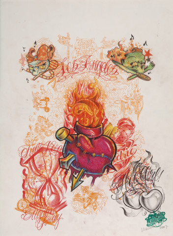 Wim Delvoye Untitled (tattoo drawing #1), 2007; pencil and coloured pencil on paper; 50.5 x 37.5 cm; enquire