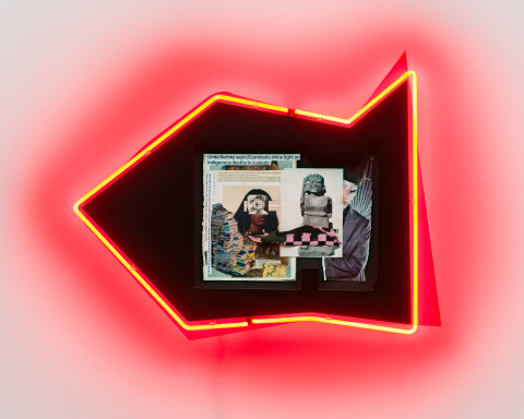 Brook Andrew This year, Linda Burney says..., 2020; paper, wood, neon, acrylic; 67 x 88 x 8.5 cm; more info; enquire