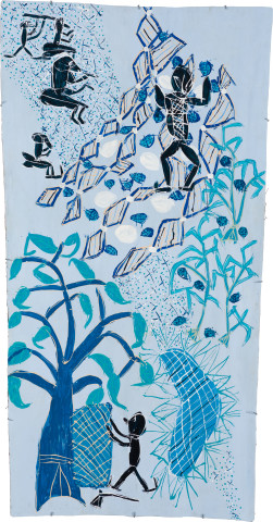 Dhambit Munuŋgurr Ḏilthan Yolŋnha - Healing, 2022; 1601-22; acrylic on bark; 234 x 124 cm; more info; enquire