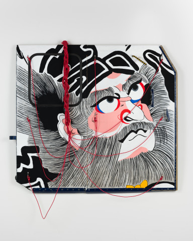 Claire Healy and Sean Cordeiro Shoki, 2020; Iroquois aircraft panel, acrylic gouache, polyester cord; 130 x 145 x 10 cm; more info; enquire