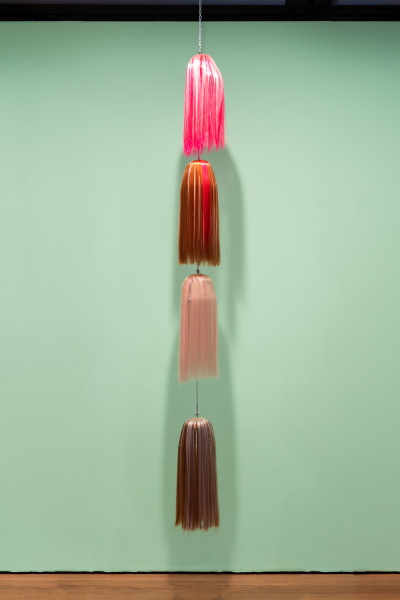 Patricia Piccinini Strand (White Pink Chestnut Glory), 2023; synthetic hair, plastic, stainless steel, mechanism; dimensions variable; enquire
