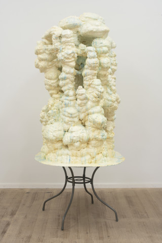 Dale Frank Jean-Michel told me that Gay was just a white problem because there was no gay niggers (sorry
negros) which was strange because he lived two floors above the Black Hole Club, 2016; compression foam and pigmented resin on steel table; 245 x 117 x 120 cm; Enquire