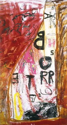 Jenny Watson Back Beach Sorrento 1972, 1988; Oil, acrylic and mixed media on rabbit skin glue primed cotton duck; 170 x 90 cm; enquire