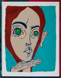 Del Kathryn Barton old friend, 2019; gouache on paper, hand finished frame; 87 x 67.5 cm; enquire