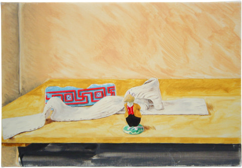 Linda Marrinon Still life with Lord Woodmouse and architectural fragment, 2000; oil on canvas; 36 x 52 cm; enquire