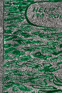 Daniel Boyd Untitled (WMSHGBHSH) (detail), 2025; oil, acrylic and archival glue on canvas; 150 x 364 cm; enquire