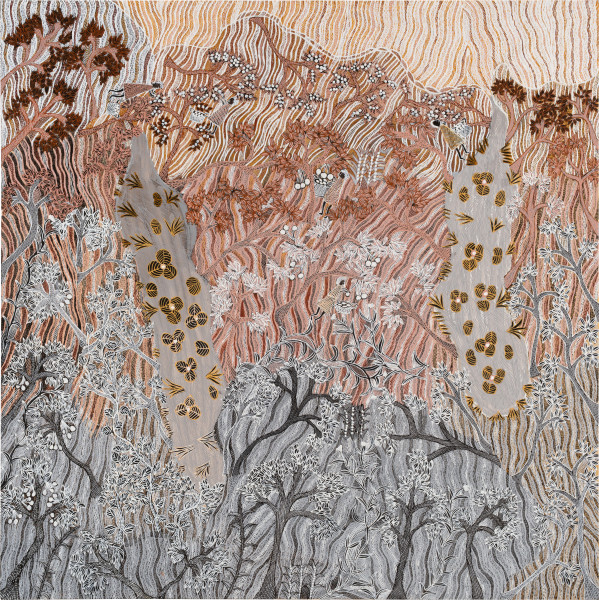 Yalmakany Marawili Women harvesting Bunydjuŋu, 2026; 2071-26; earth pigments on board; 200 x 200 cm; more info; enquire