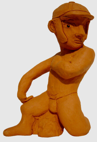 Linda Marrinon Man with Jockey Cap, 1999; Terracotta; 16 x 18 x 12 cm; enquire