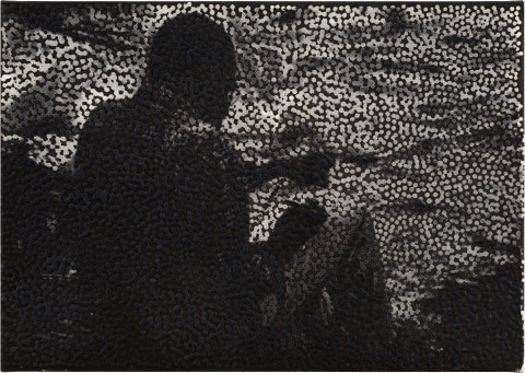 Daniel Boyd Untitled (EOTAEIAOOTA), 2020; oil, acrylic and archival glue on canvas; 58.5 x 82.5 cm; more info; enquire