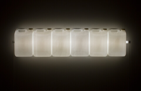 Bill Culbert Strait (White), 2015; fluorescent light, plastic bottles; 30 x 120 x 12 cm; enquire