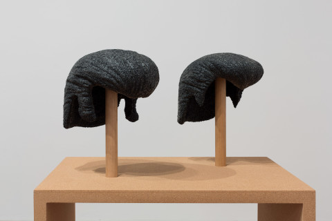 Hany Armanious Elvis and Dracula, 2018; cast shredded rubber and cast polyurethane resin, cork support; 122.5 x 81.5 x 61.5 cm; enquire