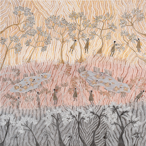 Yalmakany Marawili From the wetlands to the coast, 2026; 975-26; earth pigments on board; 200 x 200 cm; enquire