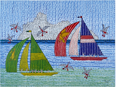 Robert Campbell Jnr Winning the Americas Cup, 1987; acrylic on canvas; 91 x 120 cm; enquire