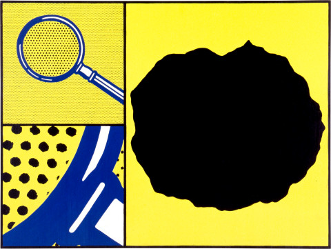 Maria Kozic Magnifying Glass, 1985; from the series Lichtenstein Dots; acrylic paint on wood; 91 x 122 cm; enquire