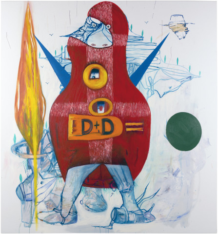 Gareth Sansom Dumb and dumber, 2014; oil and enamel on linen; 183 x 168 cm; enquire