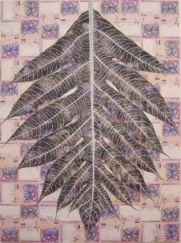 Fiona Hall Leaf Litter (detail), 2000-02; gouache on banknotes; dimensions variable; enquire
