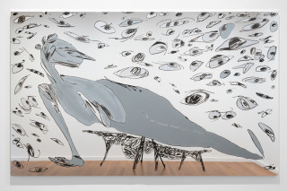 Tom Polo slow ghost (the begin again), 2025; oil stick and acrylic on Flexmirror; 182 x 298 cm; enquire