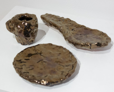 Mikala Dwyer The things in things, 2012; found objects, ceramic, glaze, epoxy filler
; Cup: 7.5 x 7 x 8.5 cm, Saucer: 2.5 x 15 x 15 cm, Spoon: 4.5 x 25 x 115 cm; enquire