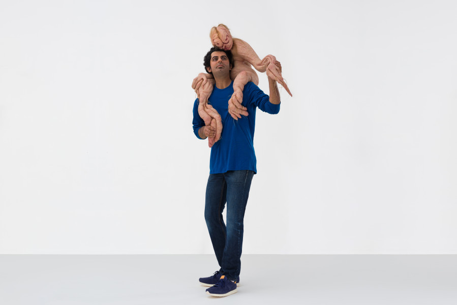 Patricia Piccinini Sapling, 2020; silicone, fibreglass, hair, clothing; 201 x 94 x 46 cm; Edition of 3 + 1 AP; more info; enquire