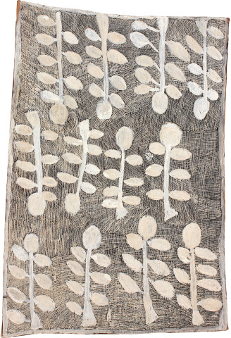 Nyapanyapa Yunupiŋu Marwat, 2011; 4048K; natural earth pigments on bark; 111 x 77 cm; enquire
