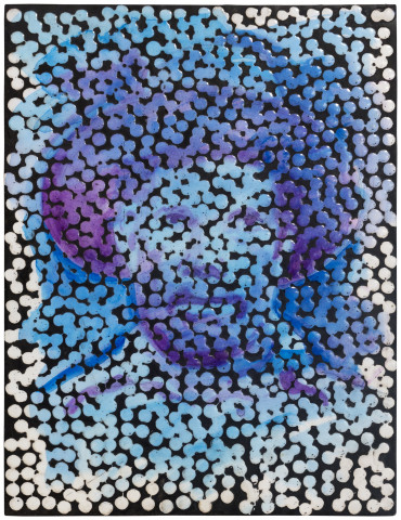 Daniel Boyd Untitled (SSFSITP), 2018; oil paint, water colour and archival glue on paper mounted to board; 30.5 x 23 cm; Enquire