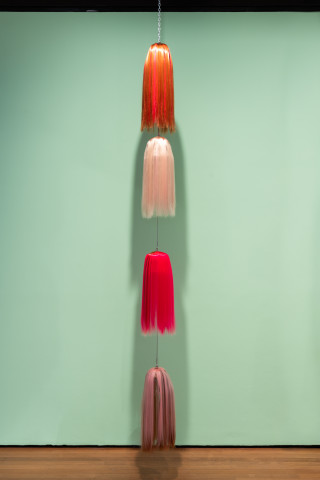 Patricia Piccinini Strand (Double Pink Beauty), 2023; synthetic hair, plastic, stainless steel, mechanism; dimensions variable; more info; enquire