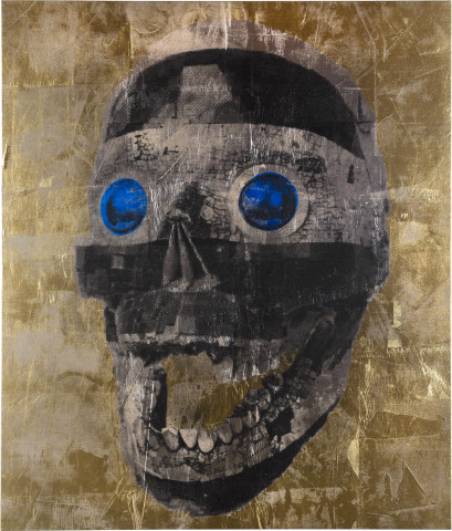 Brook Andrew Robot II, 2018; ink, acrylic paint, linen; 200 x 170 x 5 cm; enquire