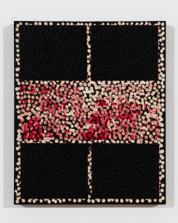 Daniel Boyd Untitled (TBAGAAW), 2025; oil, ink and archival glue on paper mounted to board; 30 x 25 cm; enquire