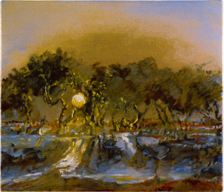 Mandy Martin Ram Paddock at Sunset, 4 16 February, 1997; oil, ochre, pigment on linen; 35 x 30 cm; enquire