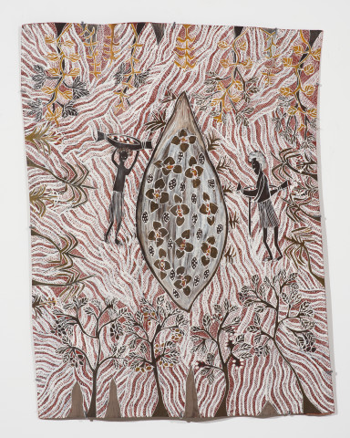 Yalmakany Marawili Beŋgitj ga Ŋapayitj II, 2023; 2267-23; earth pigments on Stringybark; 106 x 79 cm; more info; enquire