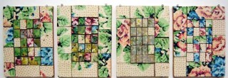 Rosalie Gascoigne Untitled (four linoleum tesserae), 1994-95; linoleum on plywood; 4 panels: each 20.5 x 15 x 1.5 cm, overall dimensions 20.5 x 65.5 x 1.5 cm; enquire