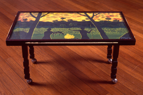 Robert Campbell Jnr Cooking at Sunset, 1989; coffee table: acrylic, wood and glass; 49 x 92 x 52 cm; enquire