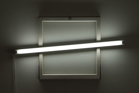 Bill Culbert Square window, 2009; glass, fluorescent lights, wood, house paint; 70 x 120 x 10 cm; enquire