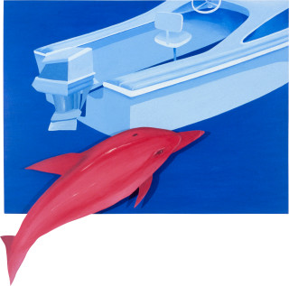 Maria Kozic Dolphin-Boat, 1985; from the series Animal Vehicles; acrylic paint on wood; 91 x 150 cm; enquire
