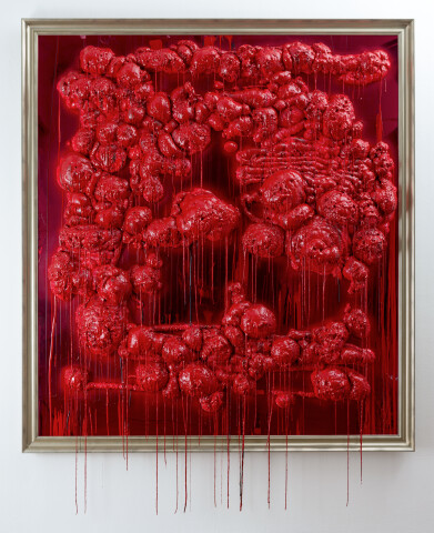 Dale Frank :-##, 2015; ( :-## ); pressurised construction foam and varnish on perspex; 214 x 194 x 21 cm; Enquire