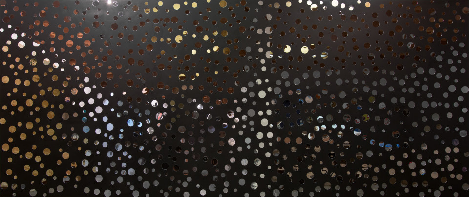 Daniel Boyd Untitled, 2018; mirrored Perspex, acrylic, aluminium composite panel; 150 x 360 cm; Enquire