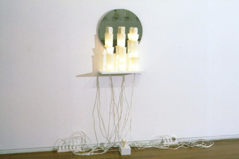 Fiona Hall The Three Sisters, 1995; tupperware, soap, mirrors, mixed media; 178 x 56 x 23 cm; (approximate); enquire